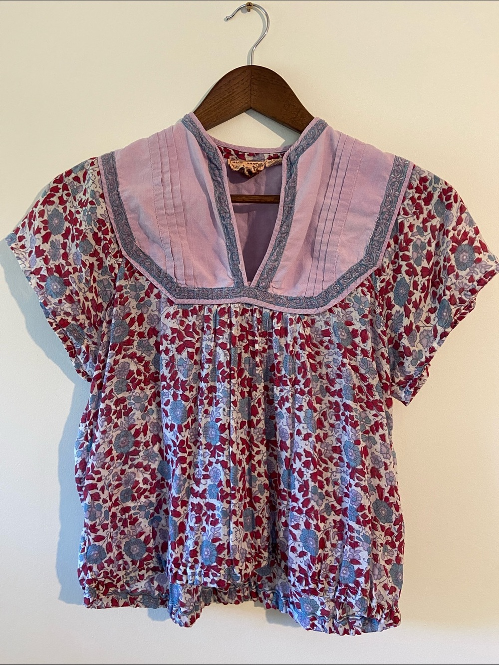 1970s Indian cotton Phool blouse boho block print Pinot Noir